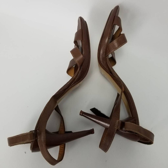 BCBGMAXAZRIA Womens Ankle Strap Sandals Cone Heels Brown Leather Hook Loop 7.5 B - Picture 8 of 12